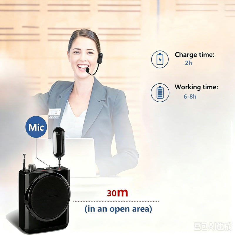 Wireless Microphone Headset UHF Wireless Headset Mic System for PA | 200 FT Transmission Range with1/8" & 1/4" Plugs, For teacher, fitness coach, singing, lightweight hands free headset mic