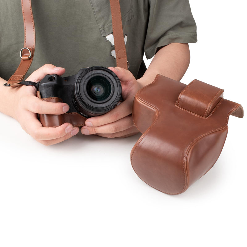 Rieibi EOS R8 Case - Vintage PU Leather Camera Case for Canon EOSR8 Digital Camera - Protective Grip Case for Canon EOS R8 - Coffee