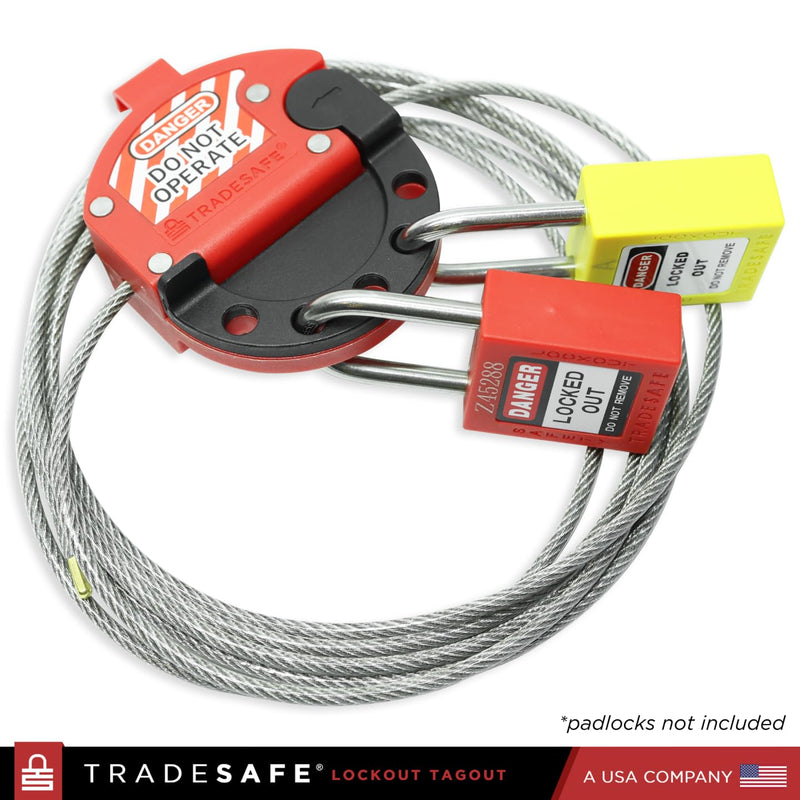 TRADESAFE Lockout Tagout Adjustable Cable Lock - 10 ft Steel Cable Lock | Uv-resistant Pvc-coated Steel Cable, Non-conductive Nylon Body, Secures With Up To 5 Loto Padlocks