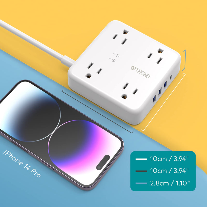  [AUSTRALIA] - TROND Power Strip Surge Protector - Ultra Thin Flat Plug 5ft Extension Cord with 4 USB Ports(1 USB C Charger), 4 Widely-Spaced Outlets, Compact & Small, 1440J, Wall Mount for Home Office Dorm, White 5 FT