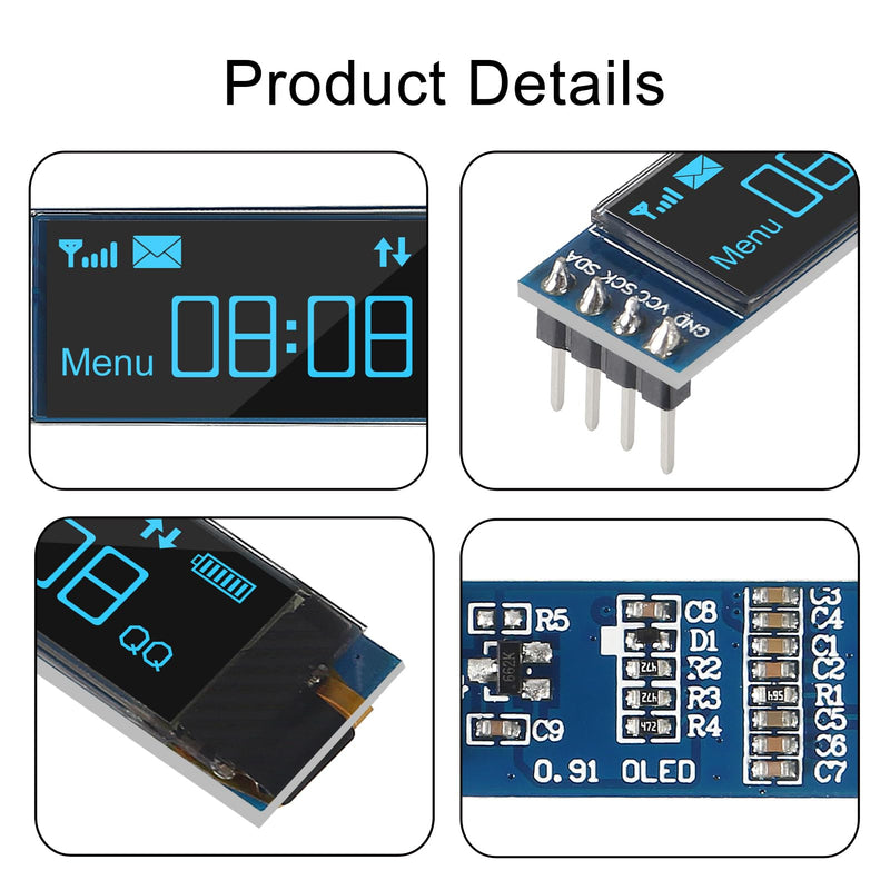4pcs I2C Display Module 0.91 Inch I2C OLED Display Module I2C OLED Screen Driver DC 3.3V~5V 4PINS for Arduino ESP32 ESP8266 AVR PIC STM32 for Raspberry pi (10pcs Blue) 10pcs Blue