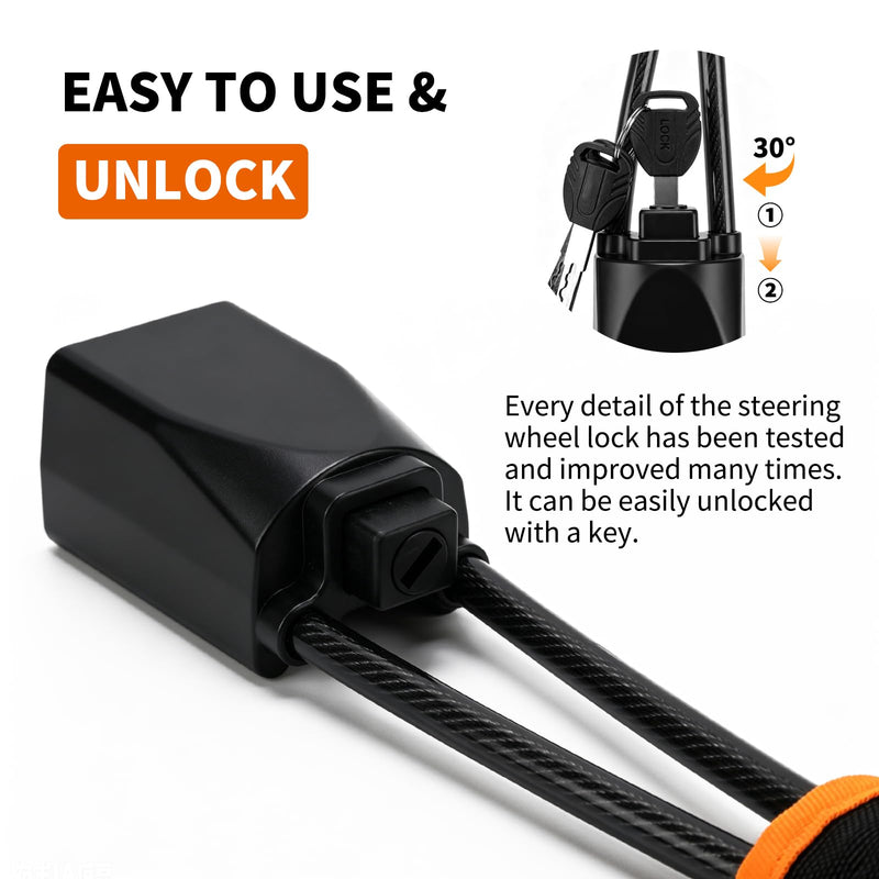 Vitog Car Steering Wheel Lock, Seat Belt Lock, Max 17" Length Universal Anti-Theft Device, Compact & Lightweight, Fit Most Vehicle, SUV, Golf Cart, Multi-Function Security Lock with Keys
