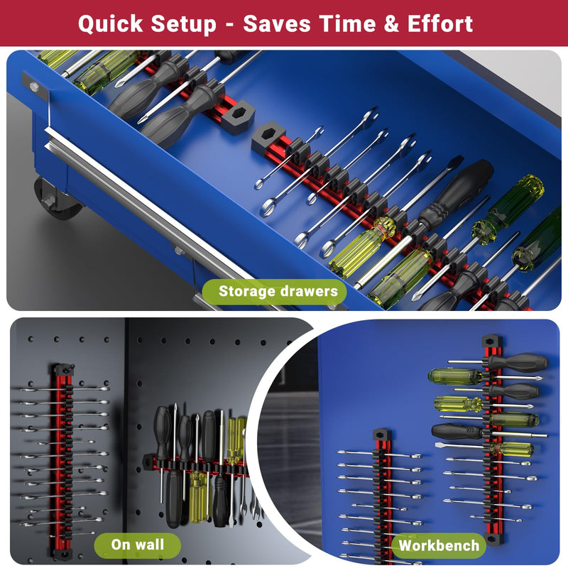 Preciva 3 PCS Magnetic Tool Holder with 36 Sliding Clips, Triple Strong Magnets & Aluminum Rails, Compact Screwdriver Organizer and Wrench Organizer for Garage Workshop Tool Box Storage