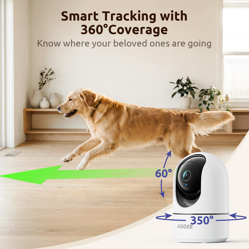 AOQEE 5G Cameras for Home Security Indoor, Pet Monitor w/Phone APP G5 2Pcs | Dual-Band Wi-Fi Indoor Camera with 24/7 TF Card Storage, 360 PTZ Auto-Tracking Pet/Dog/Cat/Puppy/Nanny, Motion Alert, Plug-in White-2Pack