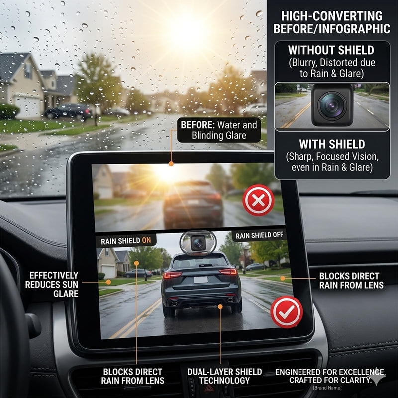 Universal Backup Camera Rain Cover and Sun Visor, Flexible Silicone Rear View Lens Protector Shield for Cars, Trucks & SUVs, Reduces Sun Glare & Water Drops (White) White