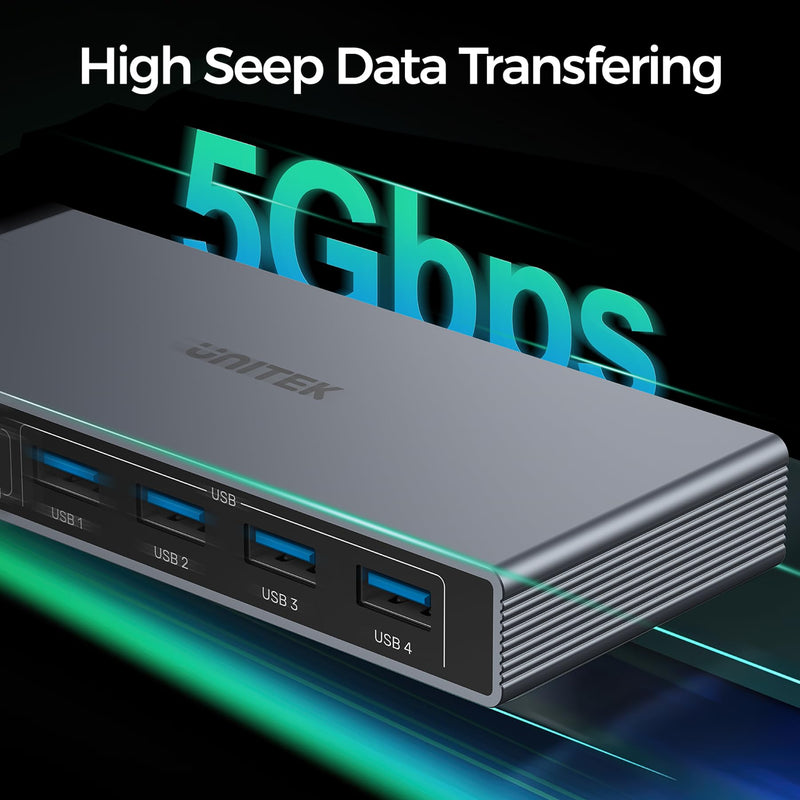 Unitek HDMI KVM Switch 1 Monitors 2 Computers - 4K@60Hz 4 USB A 3.0 5Gbps Ports PC Switcher for Computer Display Desktop Keyboard Mouse with Converter