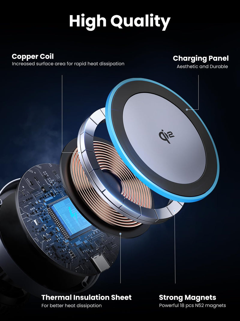 UGREEN Qi2 15W Magnetic Wireless Car Charger Mount | Auto-align, Air Vent Mount, LED Lights, Strong Magnetic Car Phone Holder for iPhone 17/16/15/14/13/12 Series and More