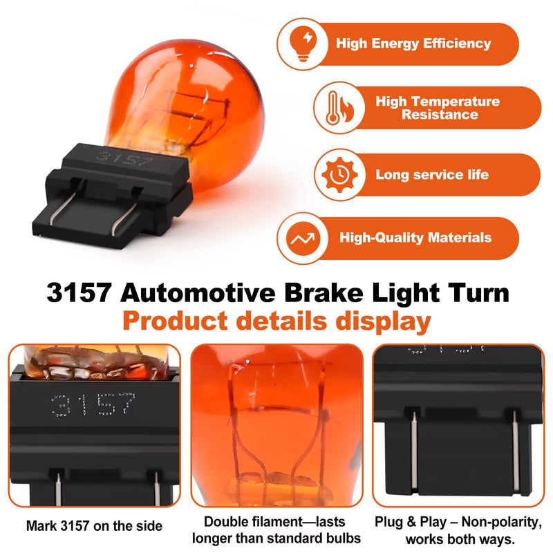 4157NAK 3157NA 3157 Amber Turn Signal Light Bulbs (2-Pack) - Fits Toyota Tundra 2007-2017, Tacoma 2000-2015, 4Runner 2003-2007, Sequoia 2008-2016