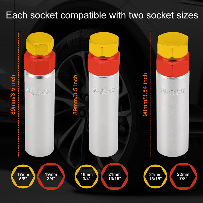 CASOMAN 3-Piece 10 Spline Lug Nut Key Set, Wheel Lock Removal Tool Kit for Easy Removing and Installing Aftermarket & Factory Wheel Tire Lug Nuts, CR-V Steel 3-Piece Set