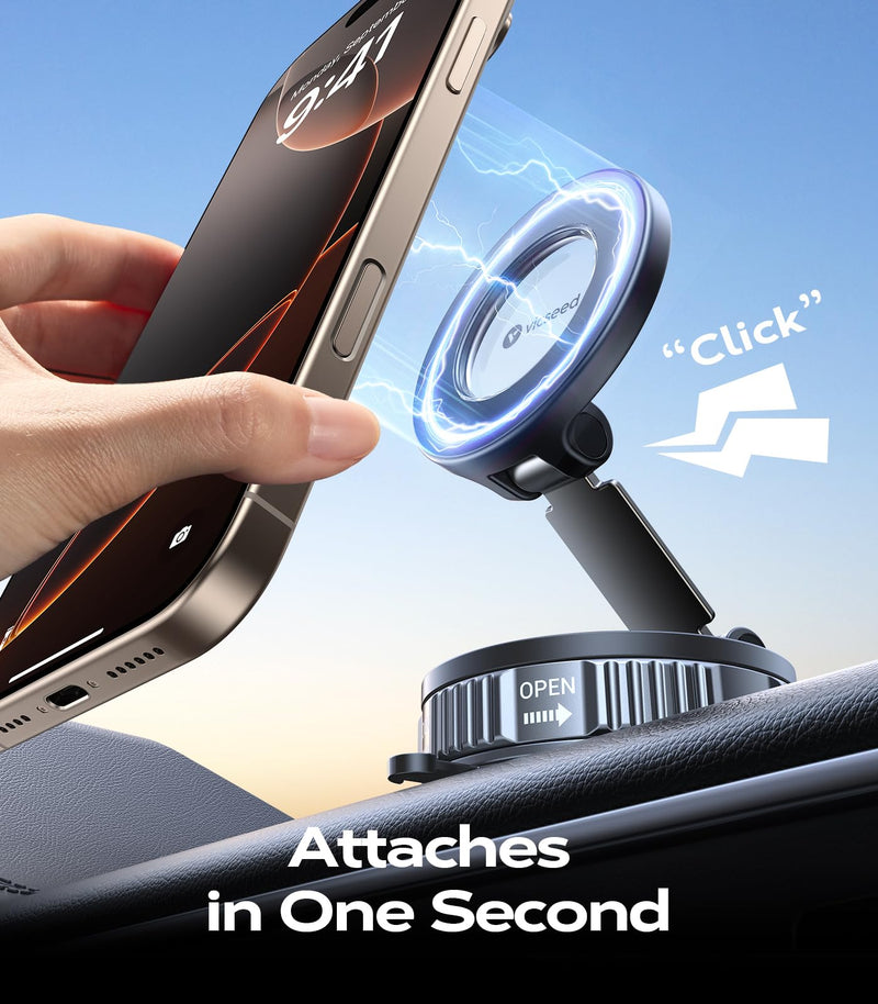 VICSEED 2026 Upgraded Car Phone Holder for Magsafe Car Mount [85 LBS Strongest Suction] Vacuum Magnetic Phone Holders for Your Car 360° Adjustable Car Phone Mount for iPhone 17 Pro Max 16 15 14 13 GPS Black-Vacuum