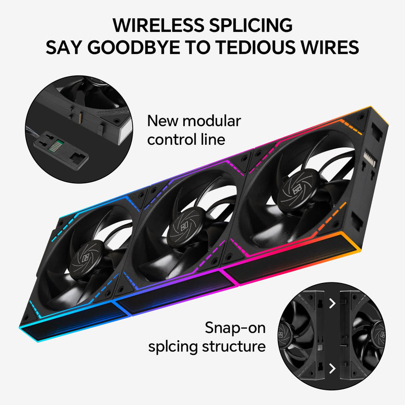 Thermalright TL-M12Q X3 120mm PC Case Fans, 2000RPM, 68.9CFM, 3-Pack | Clean Daisy Chain Wiring, PWM/ARGB Sync, Infinity Mirror Lighting Black 3-Pack Standard Airflow
