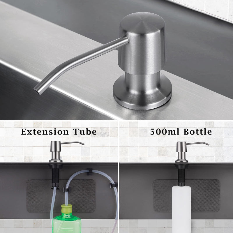 Styever Soap Dispenser for Kitchen Sink with Pump -16oz Bottle Built in Countertop Dish soap Dispenser with 4 Inch Spout- Oil Rubbed Bronze Sink Soap Dispenser Extension Kit with 47 Inch Tube Stainless Steel