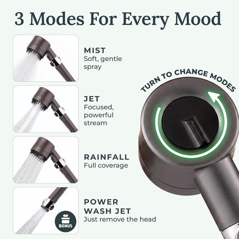 Drivse Filtered Shower Head for Hard Water | Ion Drops High Pressure Handheld Shower Head with Stainless Steel Hose | 3 Spray Modes | Tool-Free Install | Softer Skin & Healthier Hair
