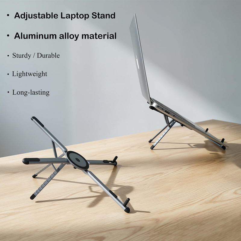 3-in-1 Foldable Magnetic Stand for Laptop, Tablet & Phone, Grey | Aluminum Alloy Holder, Adjustable, Portable & Stable, Desktop Riser, For MacBook, iPad, iPhone, Samsung