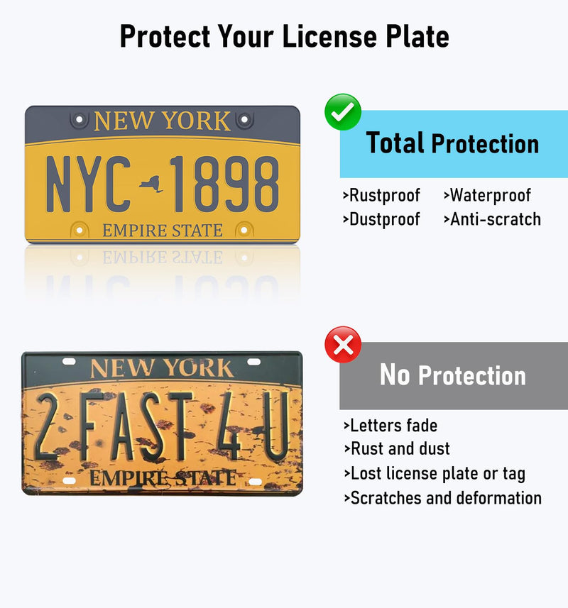 2 Pack Clear License Plate Covers, License Plate Protector Unbreakable Plastic Shields Tag Holder Fits Standard US Plate with Screws Caps
