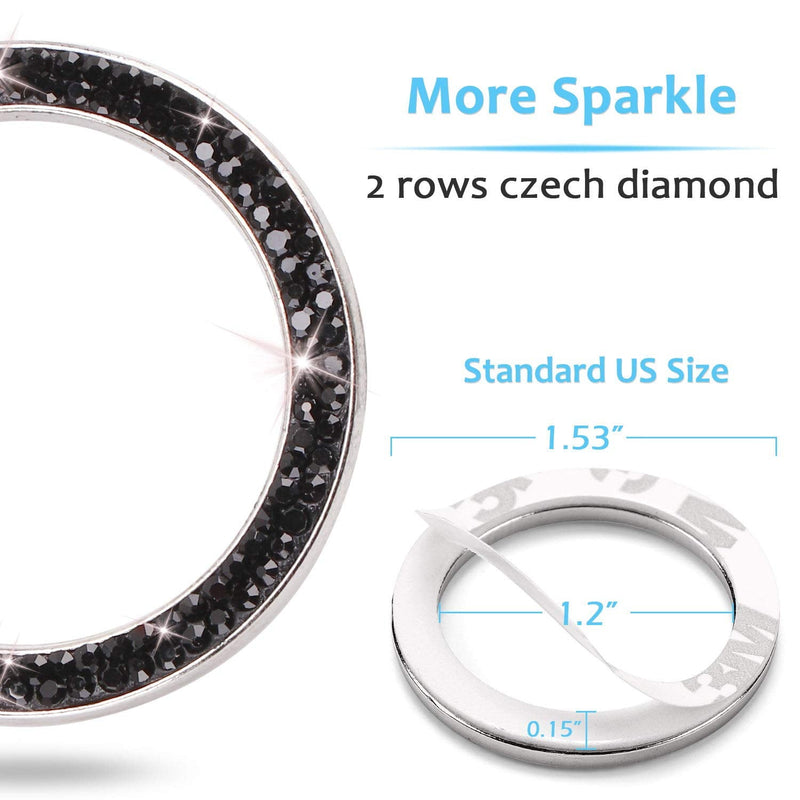 Bling Car Crystal Rhinestone Ring Emblem Sticker, Car Interior Decoration, Bling Car Accessories for Women, Push to Start Button, Key Ignition Starter & Knob Ring (Black) H-dark Black