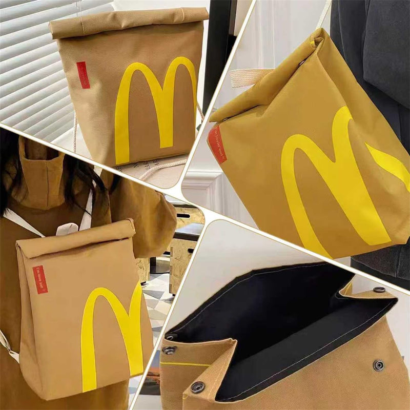 Funny Retro Paper Bag Personalized Large Capacity Crossbody Shoulder Laptop Bag Cute Canvas Bag