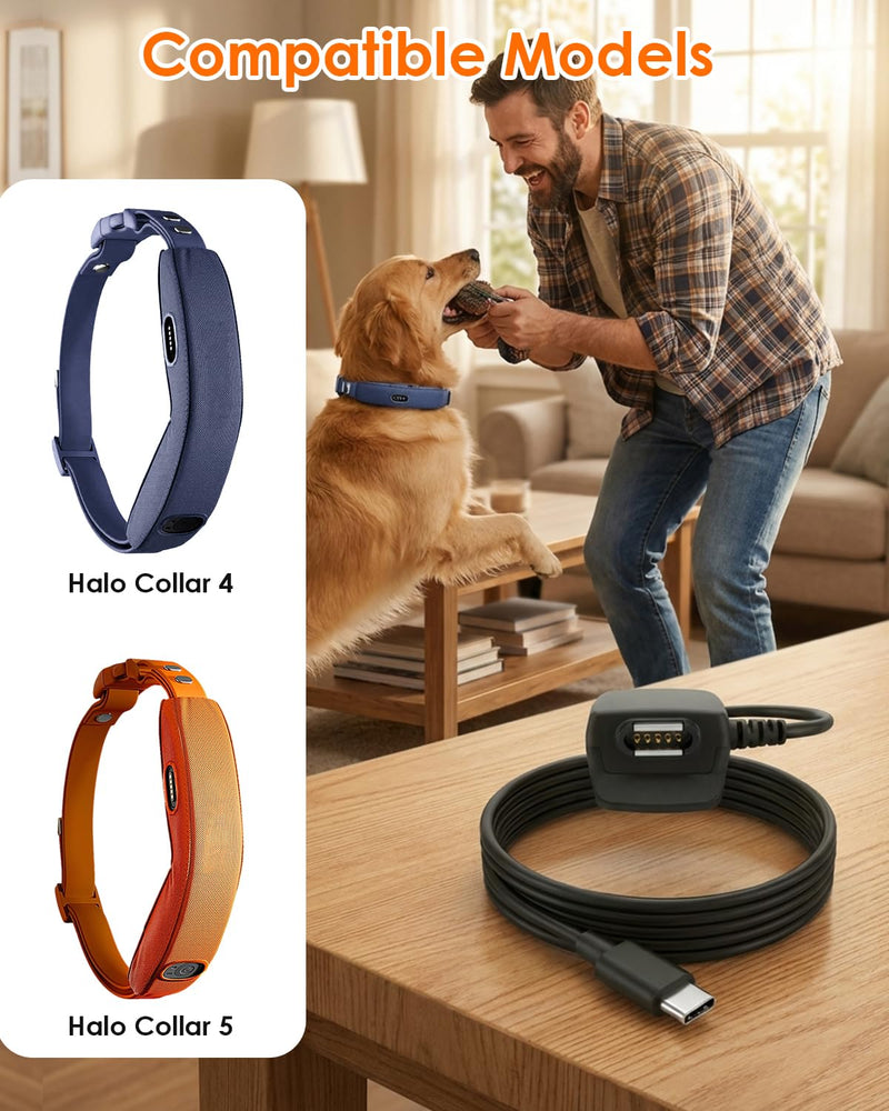 Magnetic Tyce-C Charging Cable, Replacement Charger Cord Compatible with Halo Collar 4 5, Dog GPS Fence Collar 2 pack