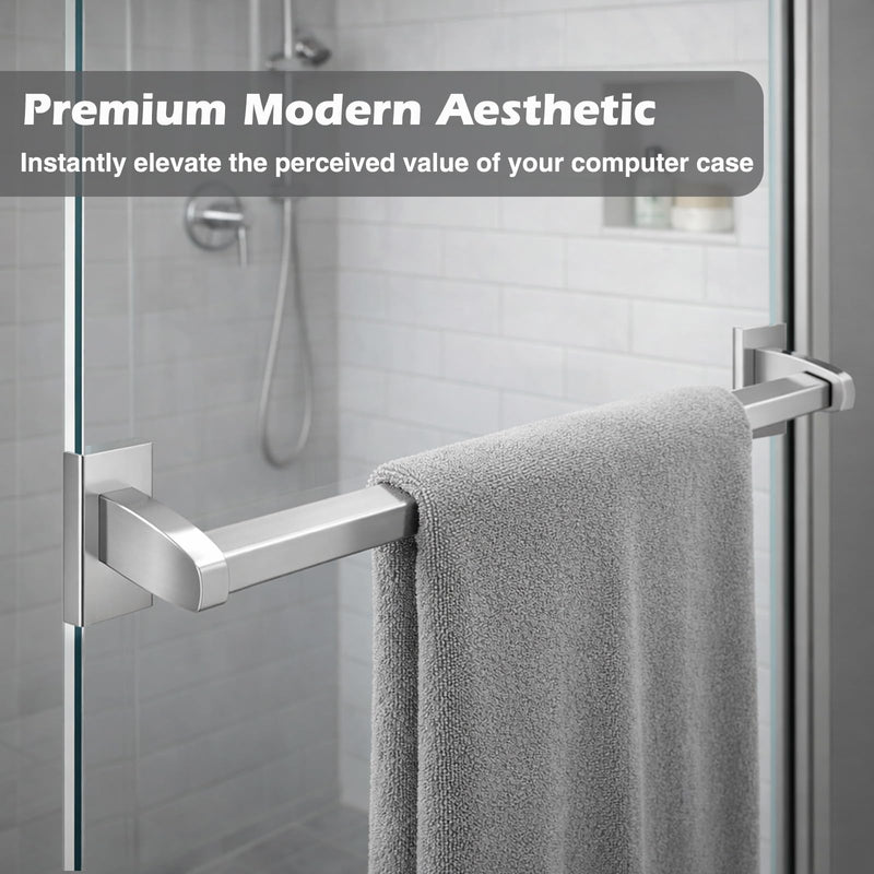 Solid Aluminum Shower Door Towel Bar Brackets – Heavy-Duty Metal Replacement Brackets for Alumax & Basco Framed Doors – Rust-Proof Shower Door Handle Replacement Parts (2-Pack, Silver)