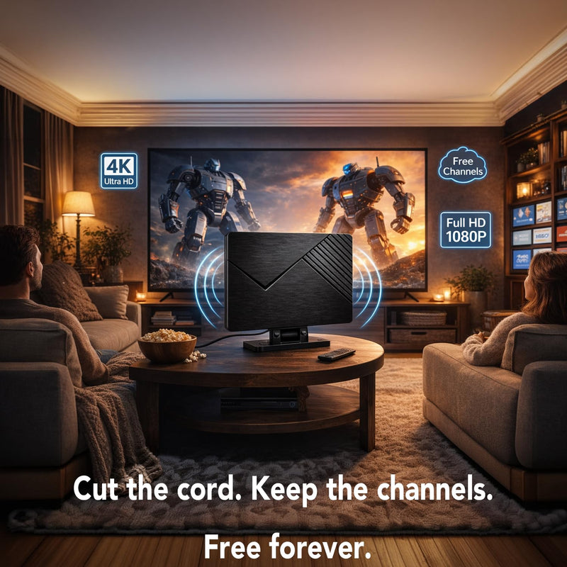 Five Star Flat Panel Indoor TV Antenna – Long Range, Amplified HD Reception with Signal Booster, 4K Ready for Local Channels