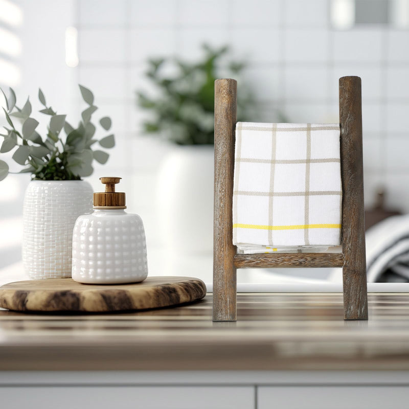 Cinnvoice 2 Pcs Wooden Tea Towel Ladder Rustic Hand Towel Stand Rack Mini Countertop Towel Stand Farmhouse Wood Counter Towel Holder for Bathroom Country Kitchen Office(Wood Color) Wood Color