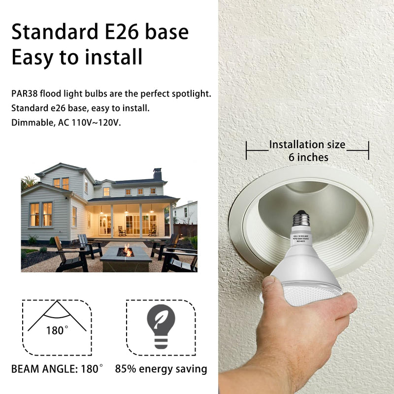 Gonhom Par38 led Flood Lights Outdoor Light Bulb,Dimmable 1800LM,20W Replace up to 200W,Outdoor Flood Light Bulbs for Backyard,Garage,Porch,Garden,6 Pack 5000K Daylight 6 Pack