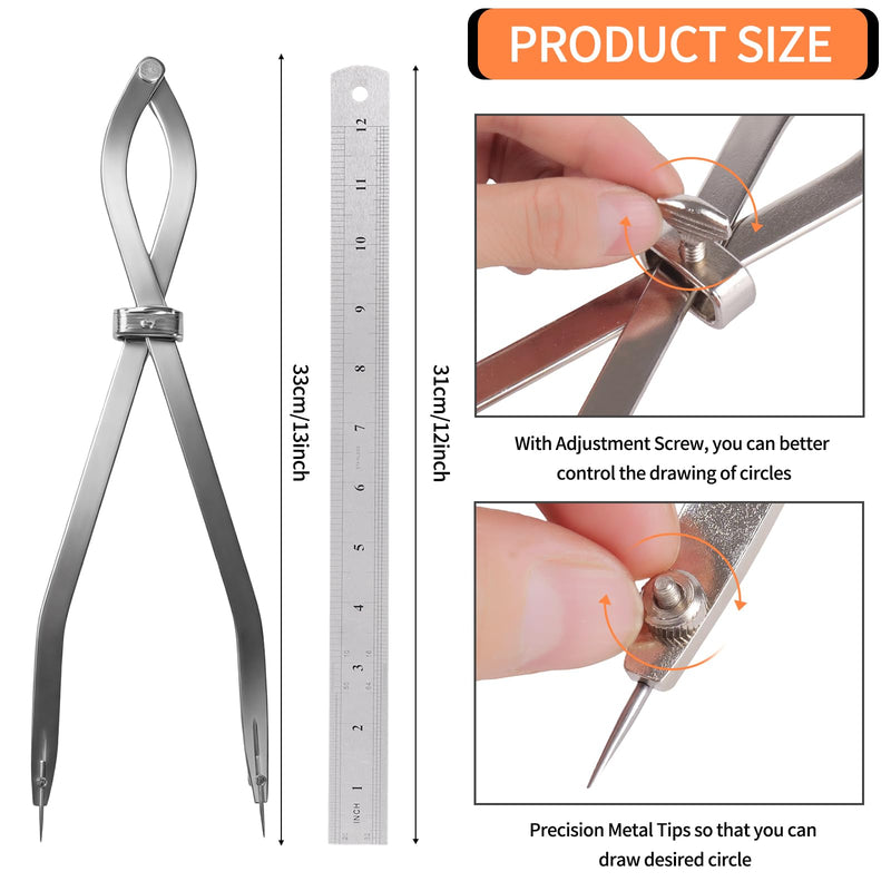 Radius Divider Tool 12 Inch, Fast Adjusting Scriber for Sheet Metal Fabrication & Layout Work, Resharpenable Replaceable Points, Metalworking Woodworking Insulation Tool, Draws Circles Up to 32 Inches X1201