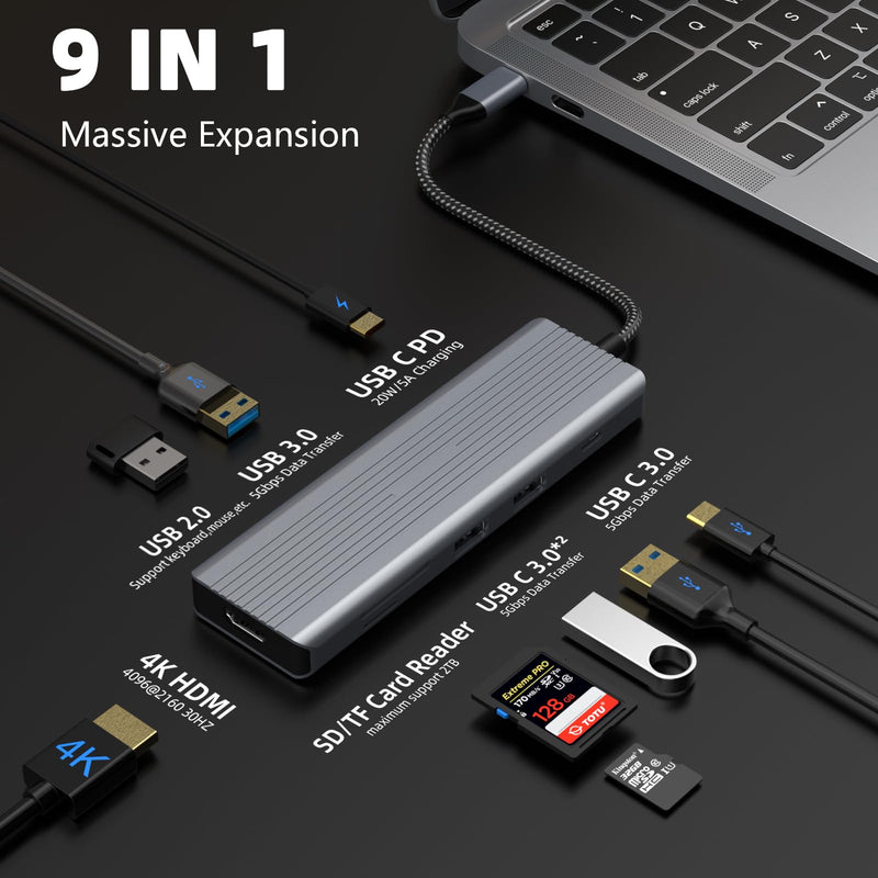 Tiergrade USB C Hub 3.0 Docking Station, 9 in 1 Thunderbolt 3 Docking Station for Dell XPS 13/15, HP, Chromebook Pixel, 4K HDMI, 100W PD