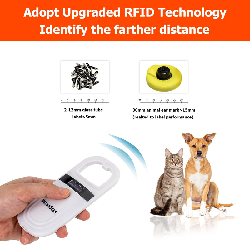 NetumScan Bluetooth Pet Microchip Reader, RFID EMID Handheld Pet Chip ID Scanner Rechargeable Data Storage Animal Tag Scanner with Stable OLED Display for ISO 11784/11785,FDX-B 180-USB
