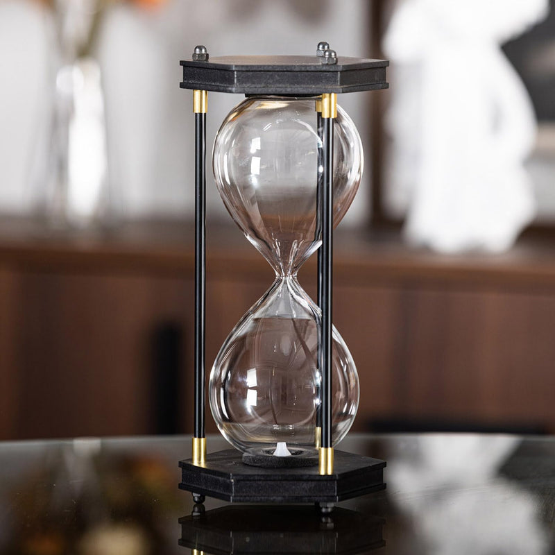Fillable Hourglass Timer, Hexagon Wooden Frame Decorative Sand Timer (Empty Hourglass, Large Size)