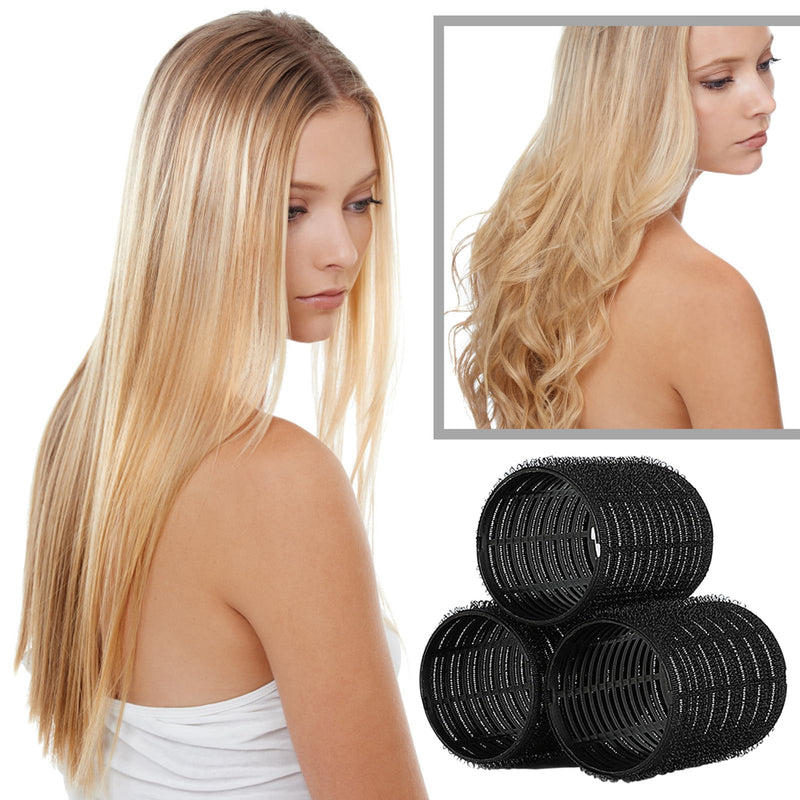 6 Pcs Hair Rollers, 55MM Self-stick Velcro Rollers for Long Hair, Portable Heatless Curlers DIY Hairdressing Curlers Rollers Tools, Black