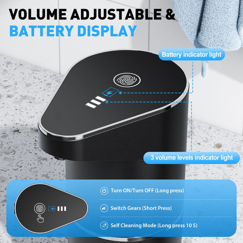 Automatic Soap Dispenser,Touchless Hand Wall Mount Rechargeable 3 Gear Adjustable Electric Soap Dispenser 350ml with Infrared Motion Sensor for Bathroom,Kitchen,Office, Black Gel