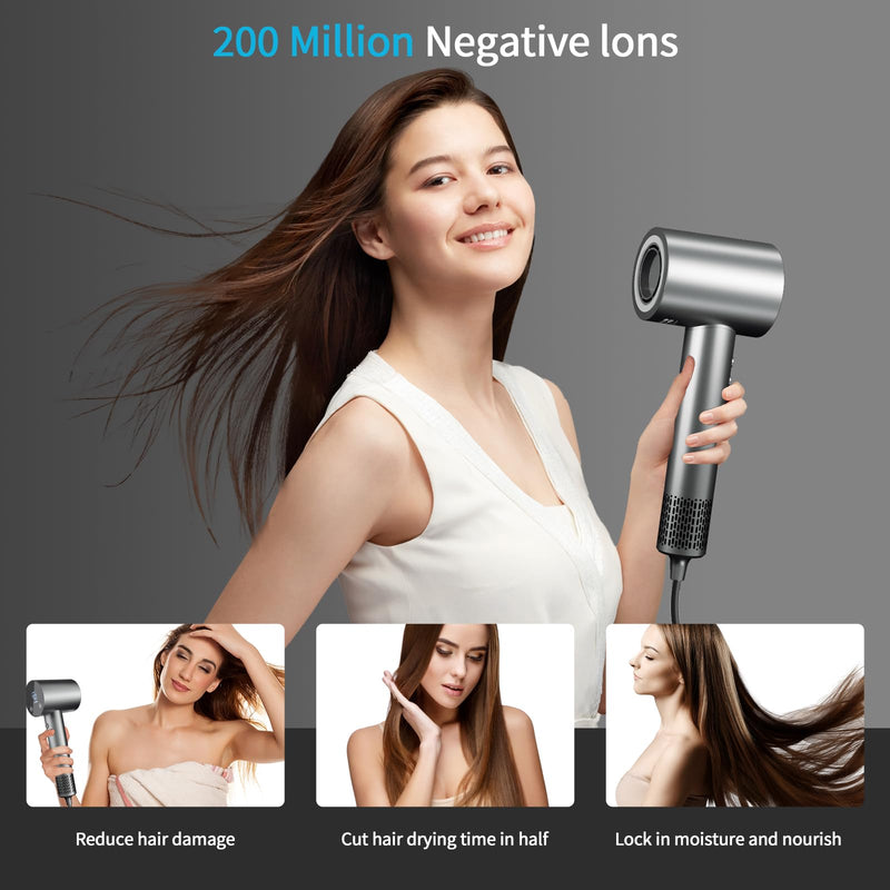 Hair Dryer Hairdryer Hairdryers for Women Ionic Hair dryers 1500W | Hair Dryer Hairdryer Hairdryers for Women HD Display Temperature Touchscreen Low Noise Ion Hair Dryer 4 Temperature Settings Grey