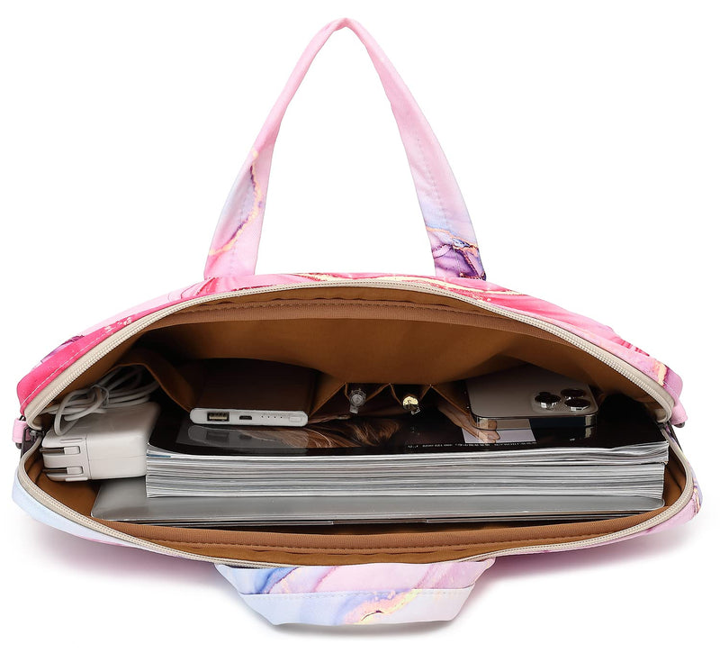 Ezrelia15-15.6 inch Laptop Shoulder Bag, for MacBook Pro 16, Hp Lenovo Dell 14 inch Waterproof Messenger Bag Case Sleeve 15 inch/15.6 inch Pink Marble