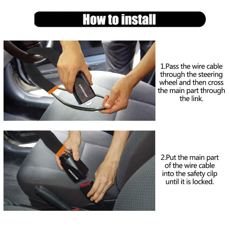 KAYCENTOP Car Steering Wheel Lock, Seat Belt Lock, Anti-Theft Device, Max 17 Inch Length, Small and Light-Weight, Multi-Functional, Fit Most Vehicle, SUV, Golf Cart Security (Black) Black