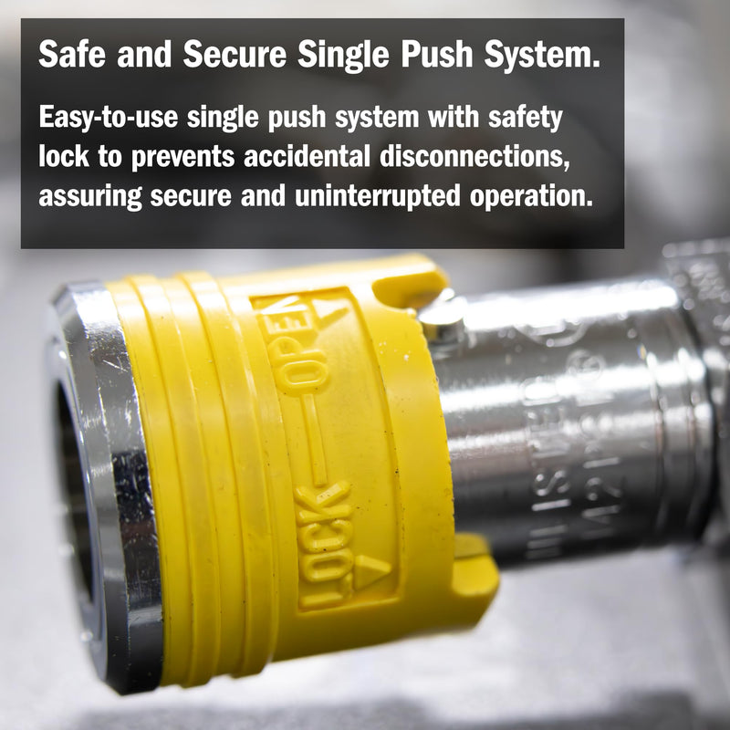 Koike Welding Inert Couplers, Regulator to Hose, Safe Welding Disconnect, Single Push Secure Locking System.