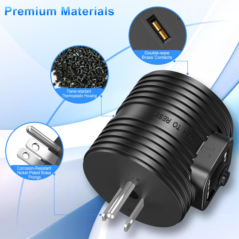 30 Amp to 110 AdapterNEMA 5-15P Male Plug to NEMA TT-30R Female Receptacle with 15A Rated Breaker Grounding House Power to RV Camper ETL Listed