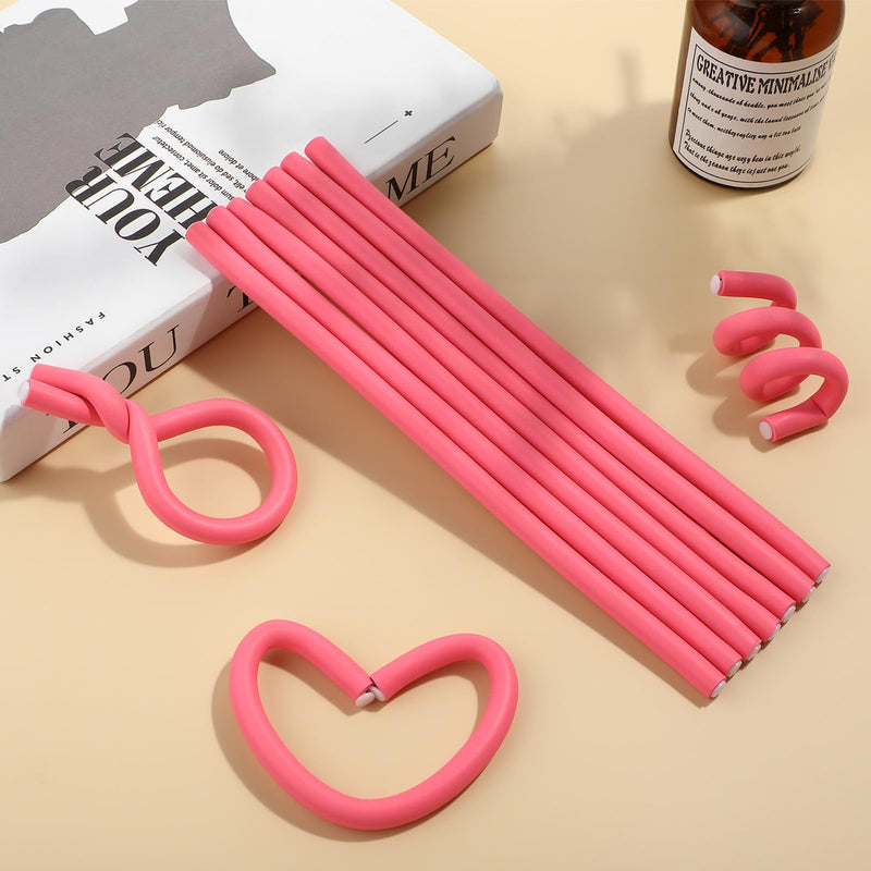 30PCS 9.45" X 0.31" Flexible Hair Rollers Curling Rods Heatless Curlers Foam Rods for Women Girls Short Medium and Long Hair To Sleep In (Pink, Small)