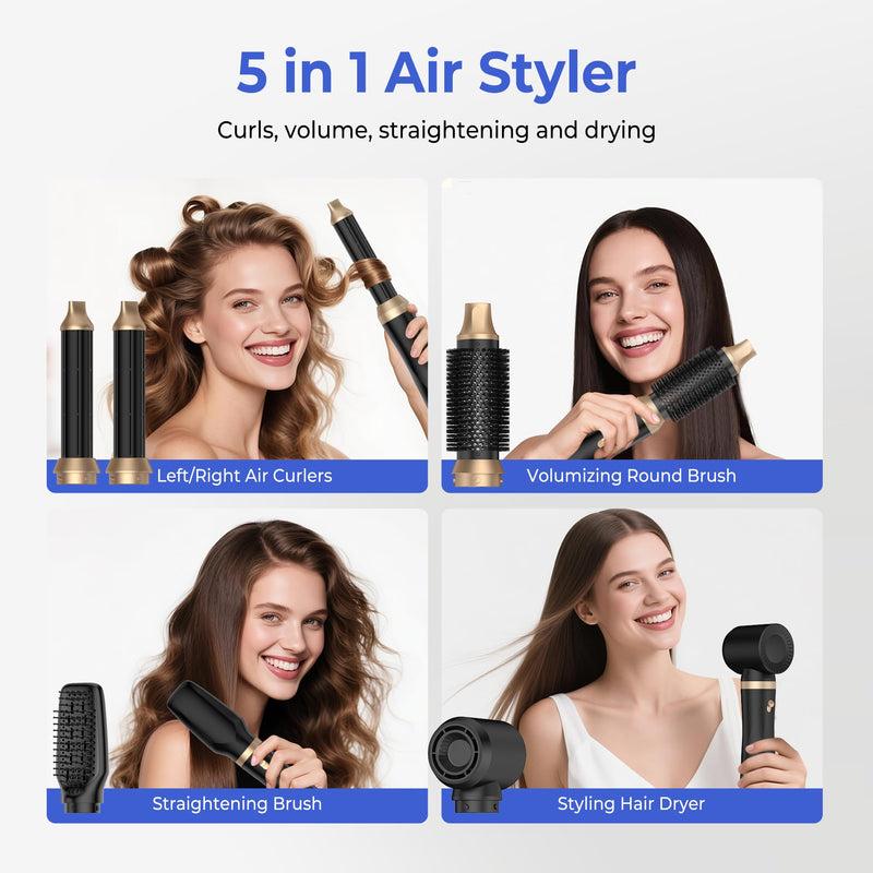 UMIGA Professional Hot Air Styler Brush, 5 in 1 Hair Dryer Hair Styler, Creates Frizz Free Smoothing Voluminous Blowouts and Loose Curls, Ideal for All Hair Styler with Heat Protection Black