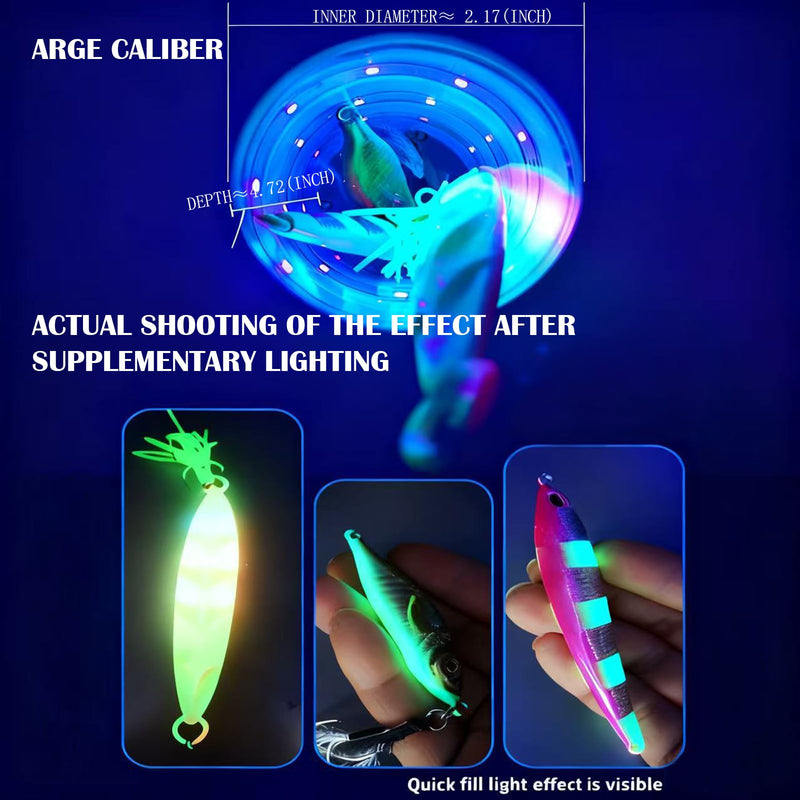 Instant UV Charger for Lures Glow Freshwater Saltwater Baits Catfish Bait Jigs Plugs Spoons for Salmon Walleye Musky Squid Powerful UV LED Light ice Fishing lightsglow disc Charger
