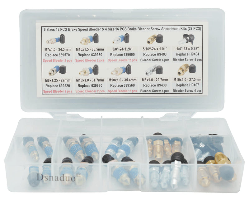 6 Sizes 12 PCS Brake Speed Bleeder& 4 Sizes 16 PCS Brake Bleeder Screw Assortment Kits (28PCS)