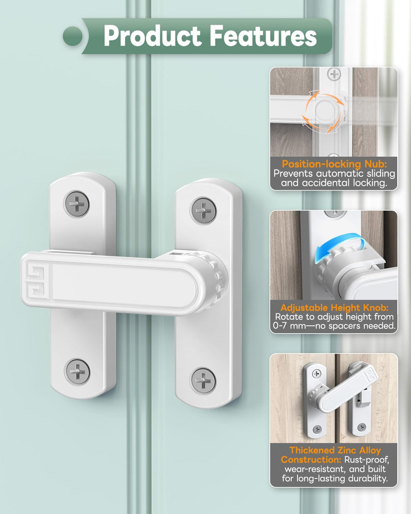 Adjustable Barn Door Locks, 90/180 Degree Sliding Door Latch, Protect Home Security Gate Latch for Bedroom, Barn, Cabinet, Garden, Fence (White-2 Pcs) White-2 Pcs