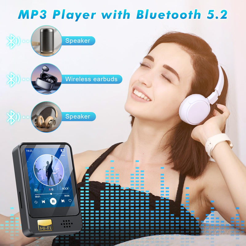 Fohil 64 GB MP3 Player with Bluetooth 5.2, HiFi Sound Quality MP3 Player | 128GB TF Card Expansion, FM Radio and E-Book Reader, Built-In Speaker; Best Gift for Music Lovers 64.0 GB