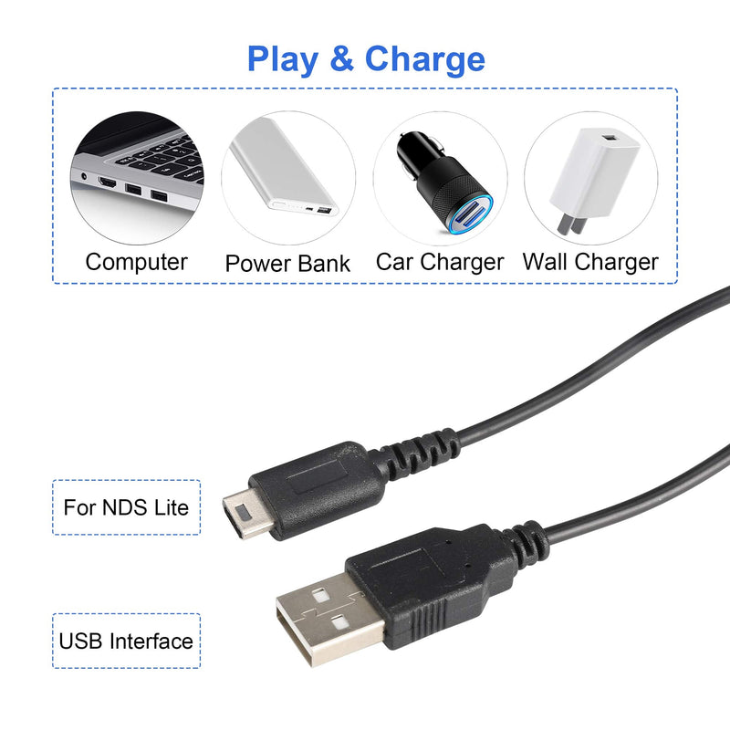 DS Lite USB Charger Cable Kit, 2 Pcs 3.9ft Charging Cord and 4 Stylus Pen Compatible with Nintendo DS Lite (ONLY for NDSL, NOT for 3DS, 2DS, DSi, DS)
