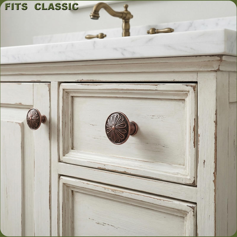 Antique Copper Kitchen Cabinet Knobs Vintage - 16 Pack Solid Zinc Alloy Single Knobs - 1.4” Round Vintage Copper Knobs for Cabinets and Dresser Drawers, Rustic Farmhouse Bathroom Cabinet Knobs Antique Copper