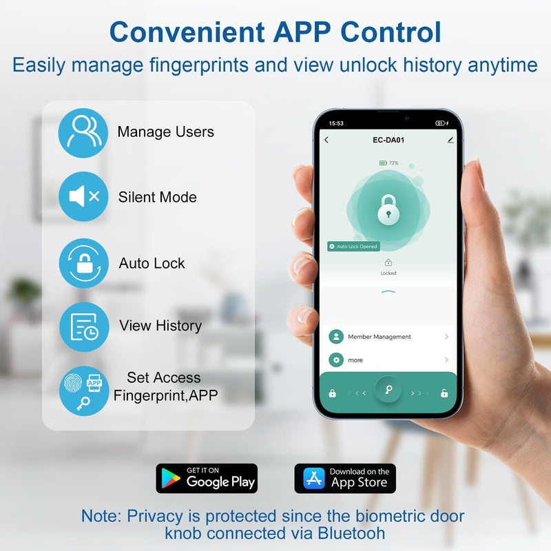 Fingerprint Door Lock & Biometric Door Knob with App – 3-in-1 Keyless Entry Smart Door Lock with Auto-Lock & Interior Lockable, Secure Your Home, Office, Bedroom & Apartment Gold