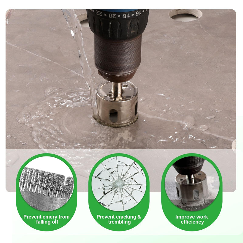 Diamond Hole Saw Kit, 18 PCS Tile Hole Saw Kit with Double Suction Cup Guide, 6-50 mm Dry/Wet Drill Bits Set for Ceramic, Glass, Porcelain, Marble, Granite 18PCS(0.24”-2”)