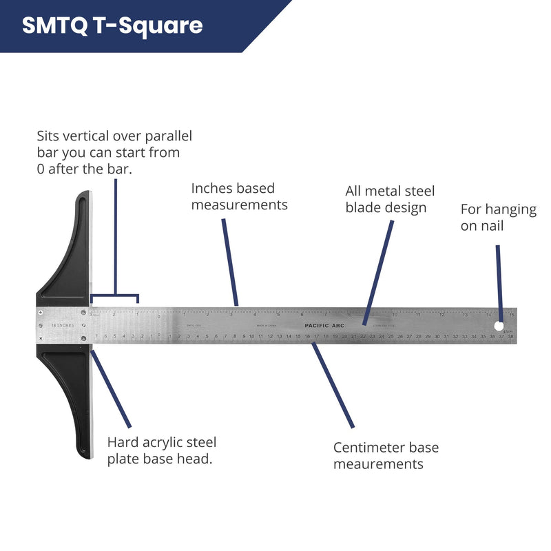 Pacific Arc 24 Inch T Square, Traditional Stainless Steel, Graduated Inch and Metric