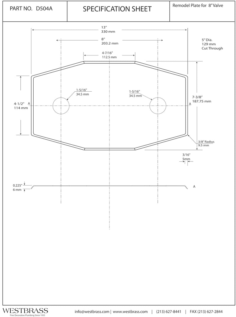 Westbrass Two-Hole Remodel Plate, Matte Black, D504-62