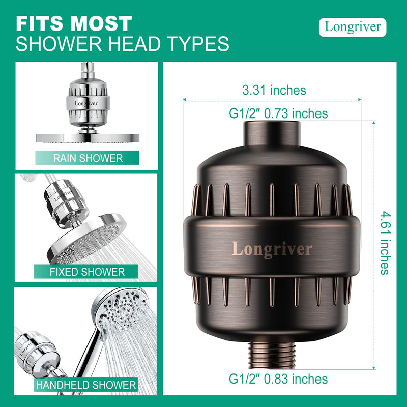 R7 Shower Filter High Put Shower Water Filter for Hard Water 99.99% Remove Chlorine, Shower Water Softener, Improve your skin and hair, Bathroom Fixture Hardware Parts, Oil Rubbed Bronze, 2 Pack